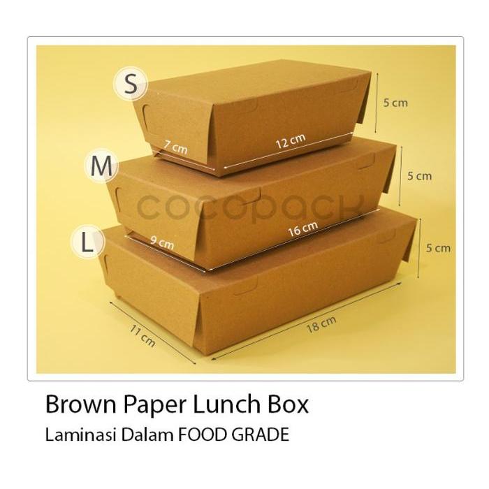 10 PCS Lunch Box L Kotak Nasi Kertas Coklat Laminasi Dalam