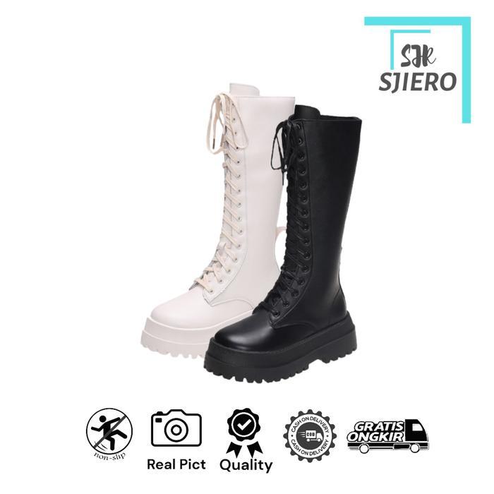 Sepatu Boots Panjang Wanita Hak Sedang Fashion SP 284 Hitam Karet
