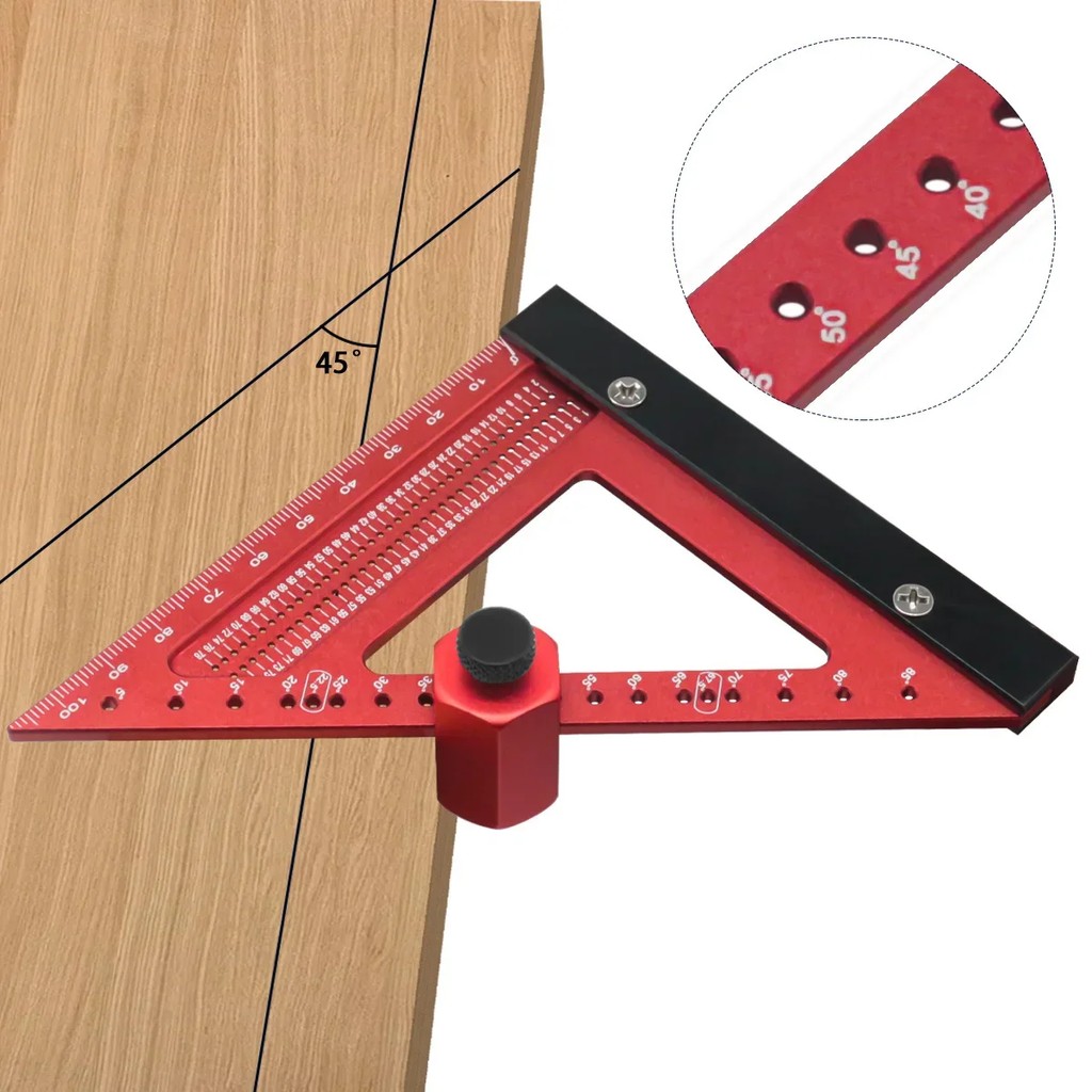 Best Aluminum Alloy Metric Woodworking Triangle Ruler Carpenters Square Hole Positioning Measuring R