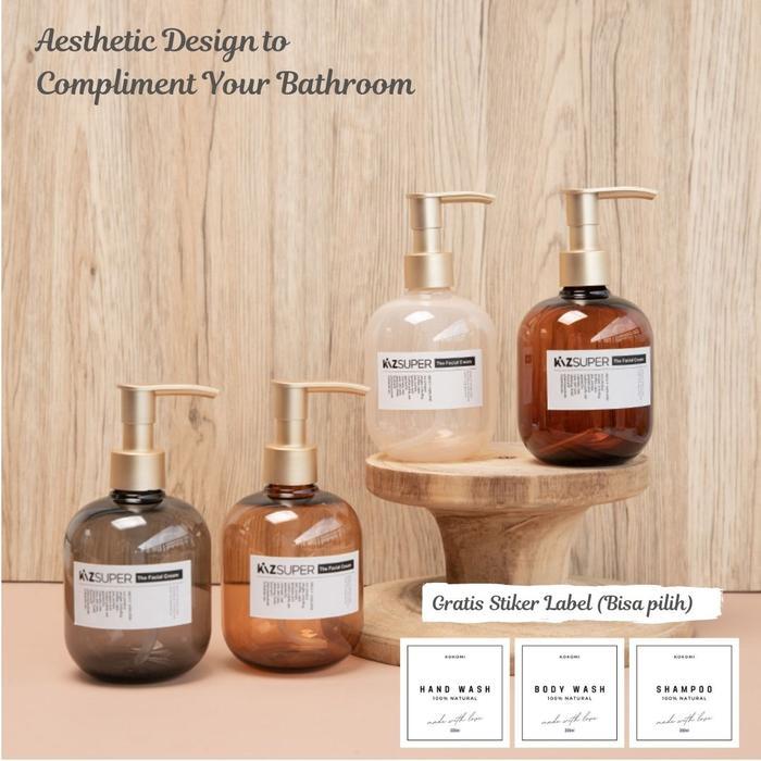 KOKOMI Botol Sabun Aesthetic AKEMI Botol Refill Sabun Cair 300ml Dapat Stiker Label Botol Refillable
