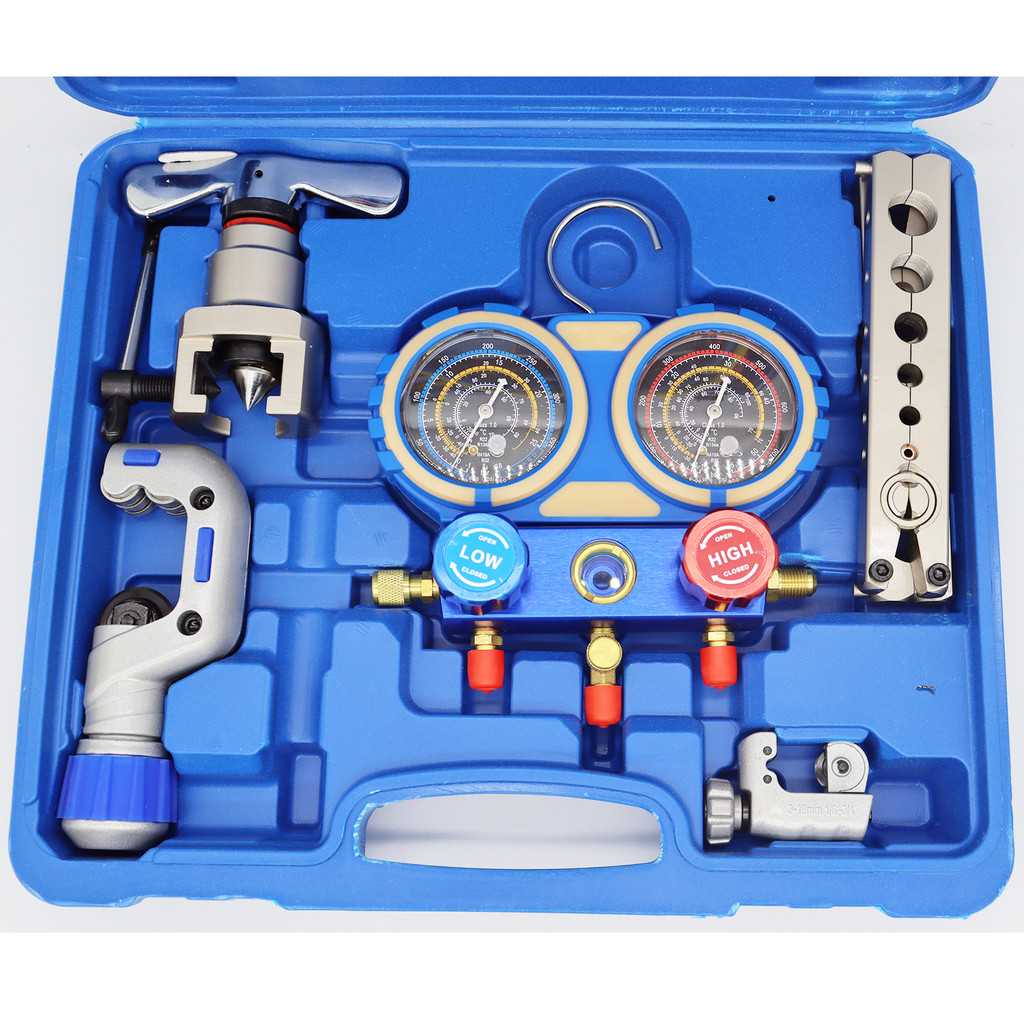 PROMO   toolbox set of vehicle air conditioning pressure gauge Corkscrew hose adapter R22 R-410A R-1