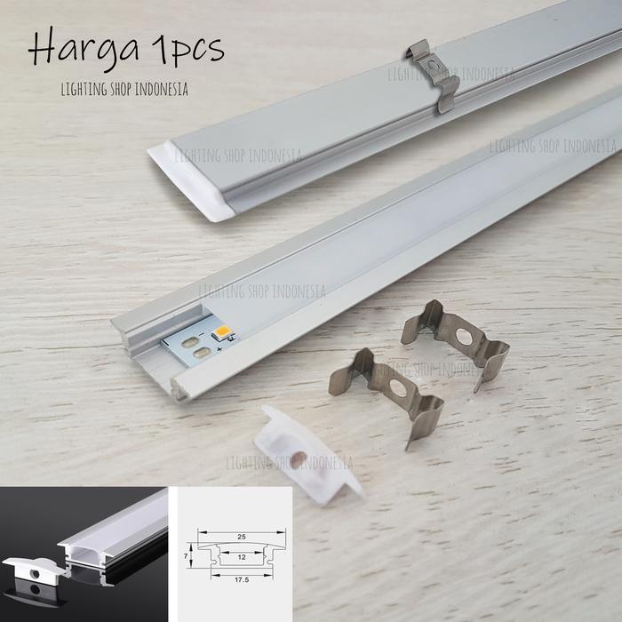 kap lampu housing 1meter rumah strip led list rell cover aluminium panjang tanam inbow plafon