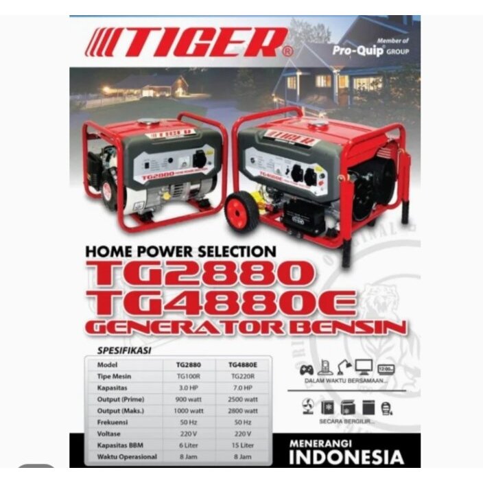 mesin Genset Bensin Tiger TG 2880 (1000 watt)