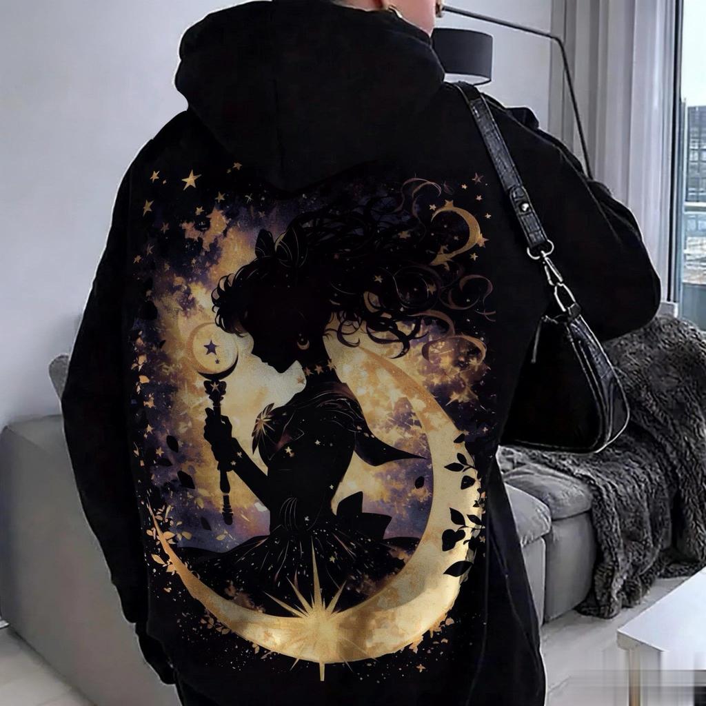 Unisex Oversized Vintage Sailor Moon Anime Hoodie Women Men Casual Streetwear Pullover Sweatshirt