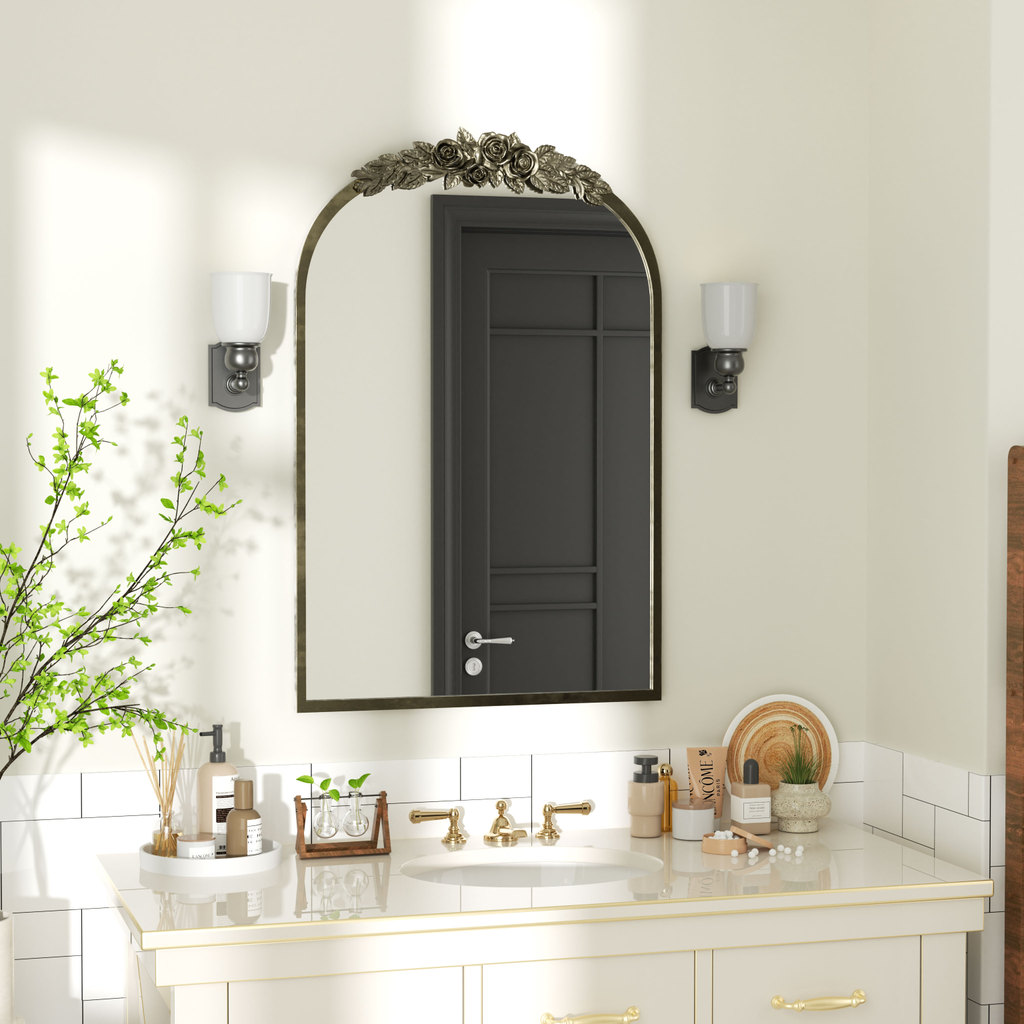 Antique Wall Mirror: Vintage Baroque Arched Brass Mirror Metal Frame Antique Wall Mounted Mirror For