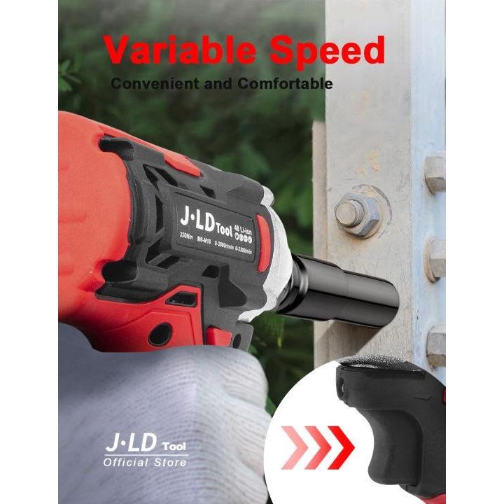 JLD Mesin Bor Impact Wrench Cordless 88VF 4.0Ah 2 Baterai 330Nm Torque 17MM 19MM 20MM Socket Set