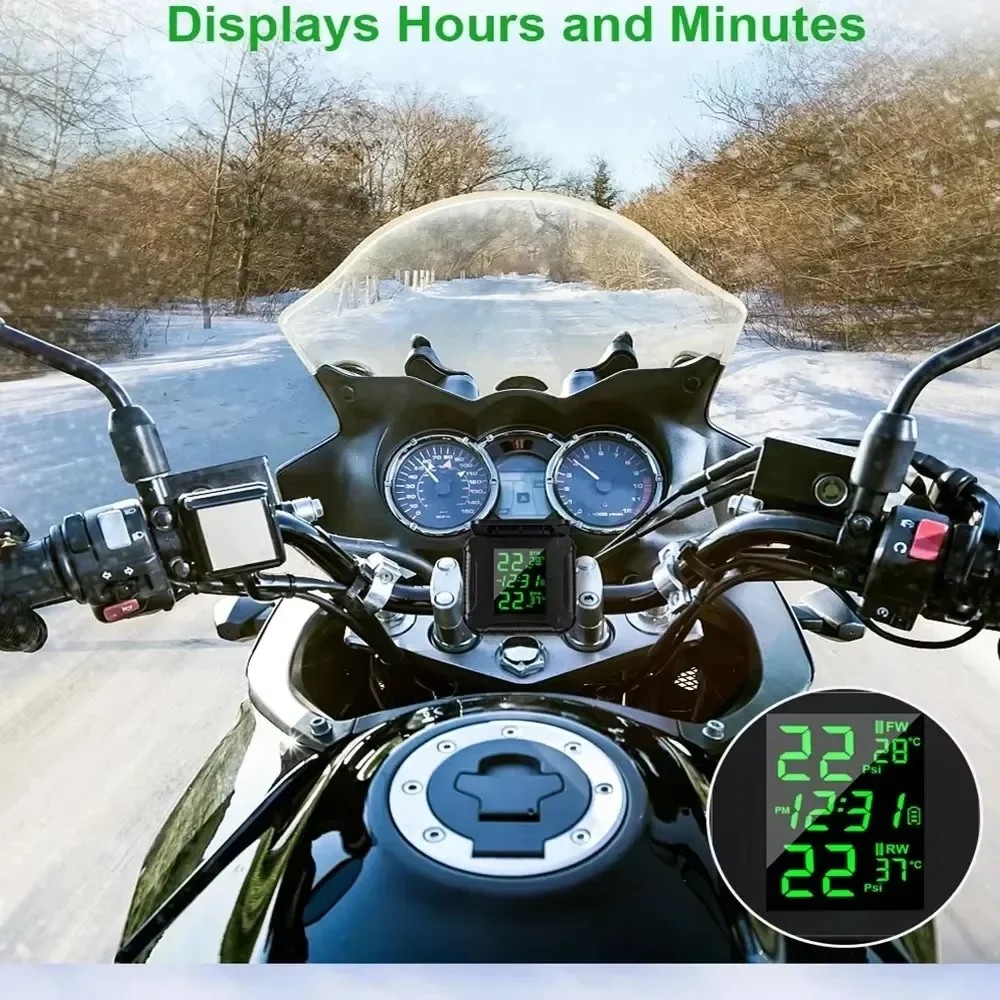 Motorbike Tire Pressure Monitoring System Colorful Display Wireless TPMS Motorcycle Solar Charge