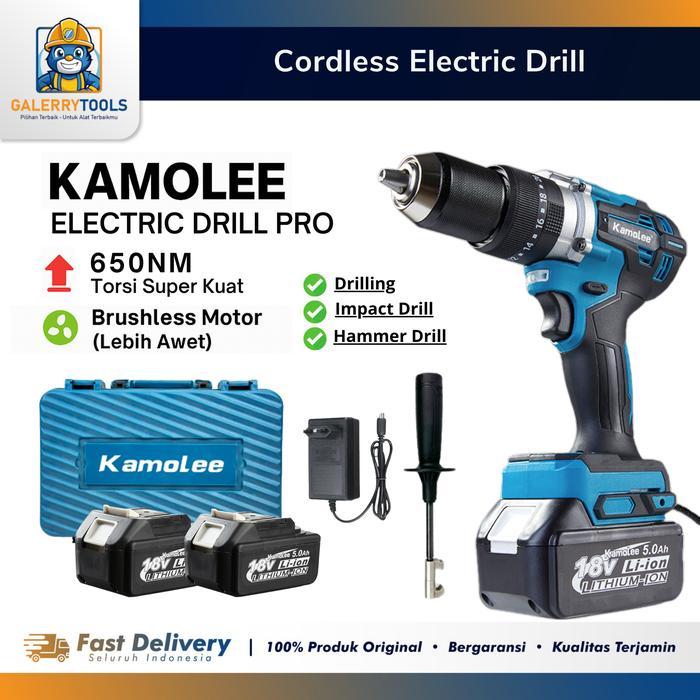 Kamolee Cordless Electric Drill Pro Torsi 650N.M Brushless Mesin Bor 13Mm Bor Listrik Murah Bor