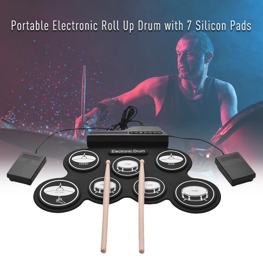 Electronic Drum Set with Drumsticks Foot Pedals Electric Drum Pad Silicone Electric Drum Holiday