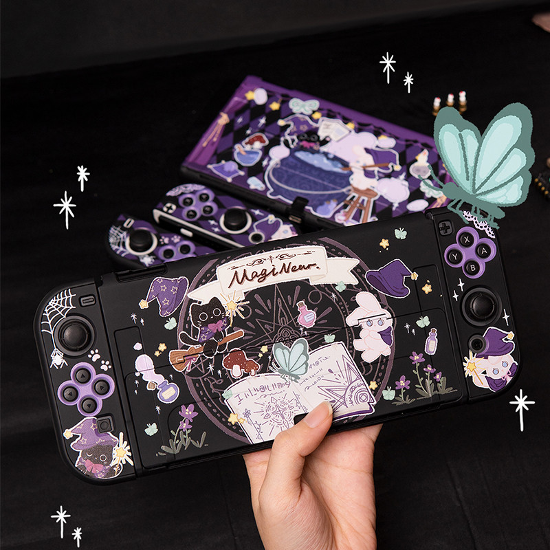 Cute Magic Black Cat Case Compatible with Nintendo Switch OLED/Switch Protective Housing Shell Hard