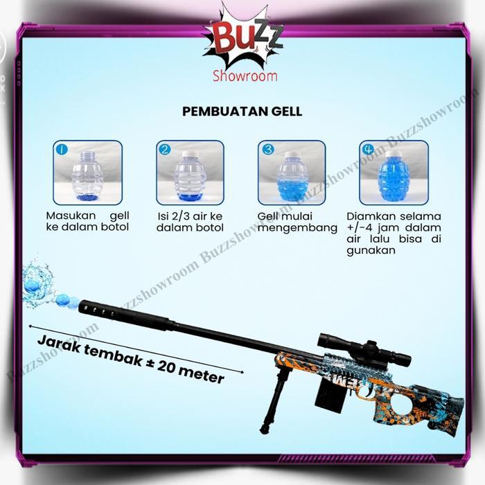 BUZZ SHOWROOM MAINAN ANAK AWM WATERGEL AWP GUN WATER GEL PELURU BUBBLE TOY ABS HARD PLASTIC 80CM