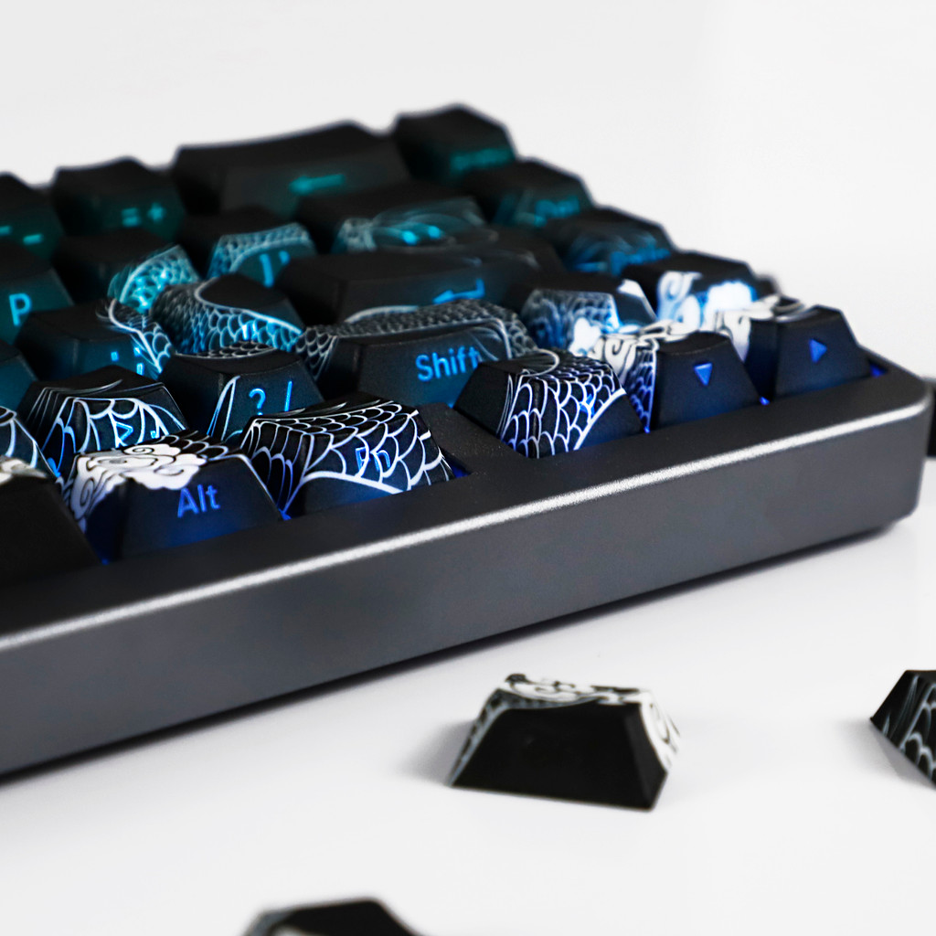 YMDK Chinese Dragon Shadow Side-lit PBT Dye Sub Cherry Profile Shine Through Keycaps for 60/61/64/68