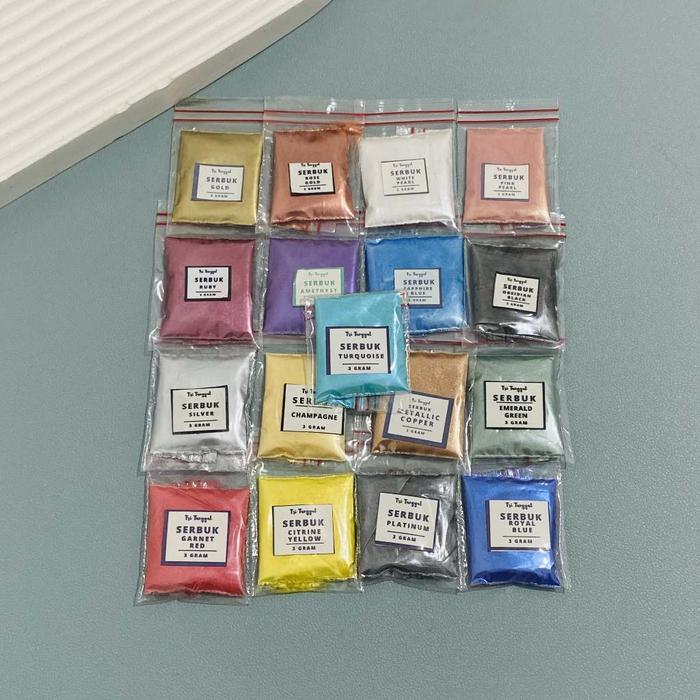 Serbuk Metallic Premium 3gr PAKET 17 WARNA Powder Halus Nail Art Polish Mixing Resin Scrap Book