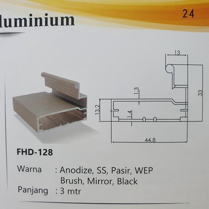 FHD 128 Profil Handle Frame Kaca Lemari Kitchen Set Aluminium 3 Meter .
