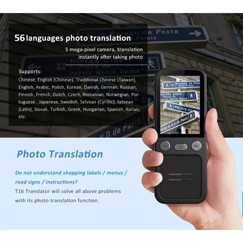 T16 Real-time Language Translator AI Chatgpt Multi Without Internet Languages Voice Record Portable