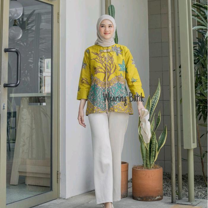 Adeeva Blouse - Baju Batik Wanita Kerja Modern Atasan Batik Bolero Jumbo Kekinian Katun Nyaman