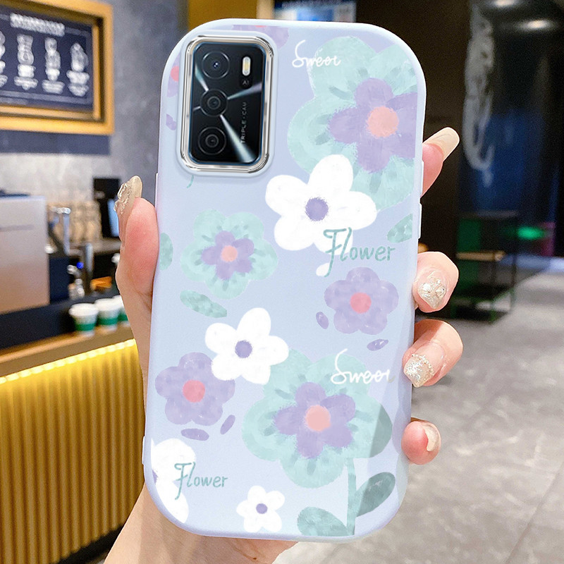 Casing Hp Untuk OPPO A16 A16s A54s Case Bunga Watercolor Warna Ungu Kasing silikon round and plump C