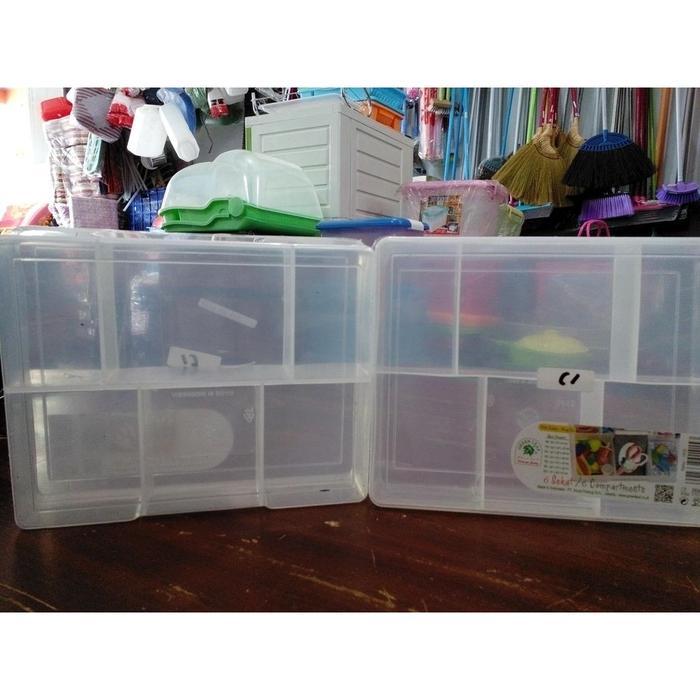 kotak aksesoris/ obat 6 sekat tebal Box Plastik reiko 1415 tempat obat box sekat tempat manik box