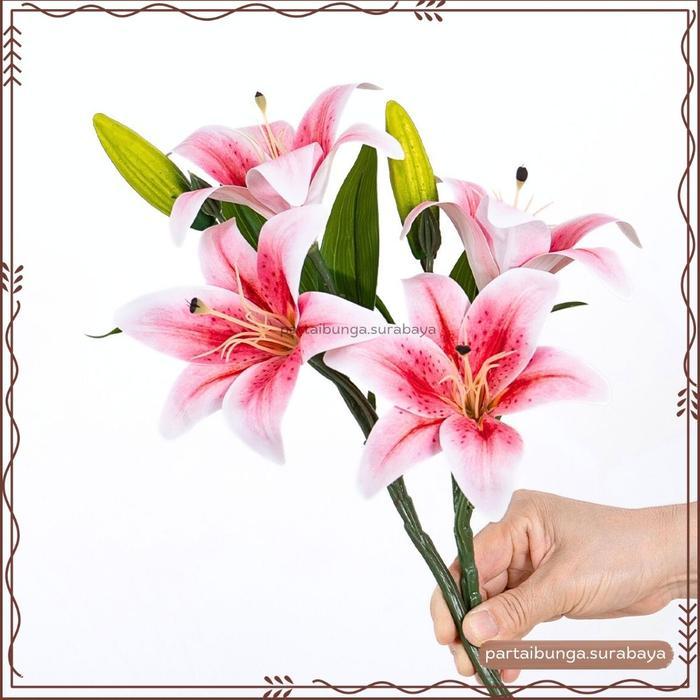 Bunga Lily Latex Jumbo 2 Cabang / Bunga Lili Latex Hias Premium / Bunga Lily Latex Artificial