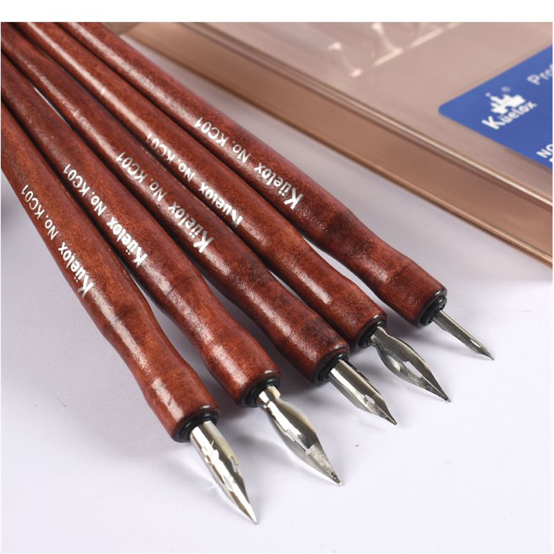 5 Pieces Comic Pen Nib Set, G Ink Pen Nib Stainless Steel Drawing Calligraphy with Wooden Holder for
