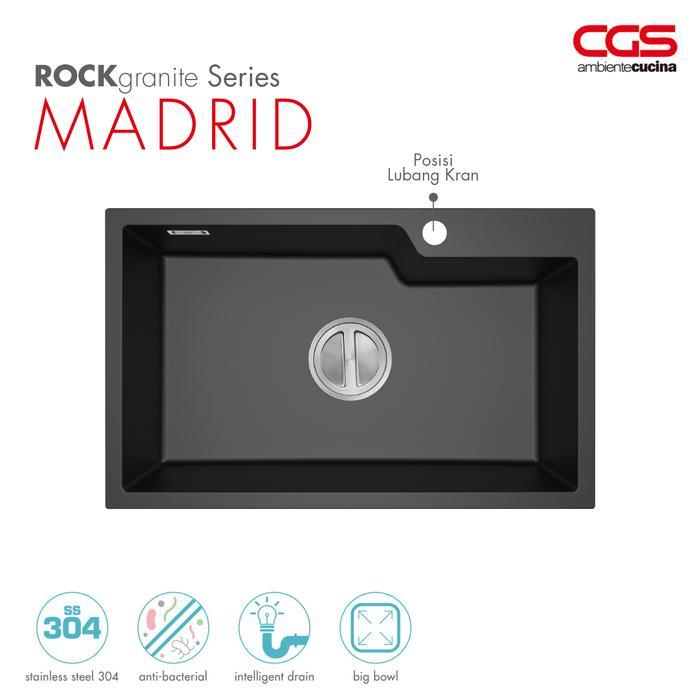 Kitchen Sink Bak Cuci Piring Dapur Granit 1 Lubang CGS MADRID Rockgranite Sink - Paket Sink dan
