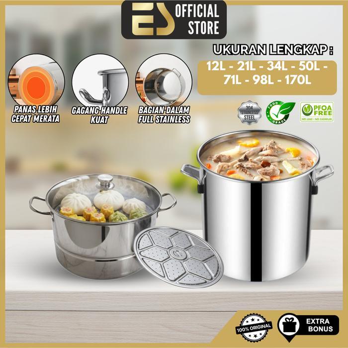 ES Dandang Bakso Stockpot Langseng Kukus Stainless 304 Tebal Kapasitas Besar Bisa Untuk Mengukus