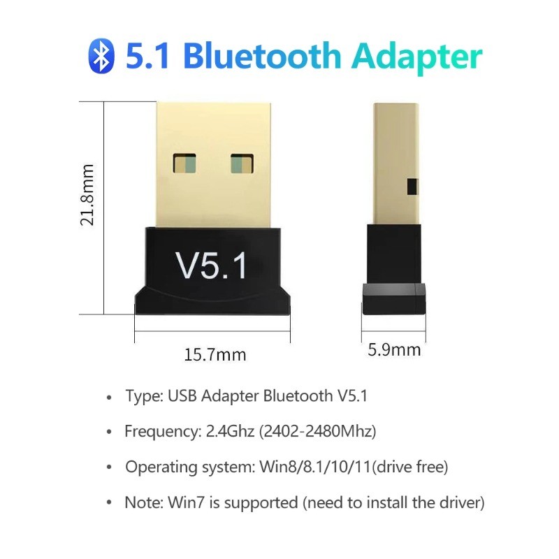 MINI USB Bluetooth 5.1 Dongle Adapter for PC Laptop Mouse Keyboard Tablet Phone Printer Game Speaker