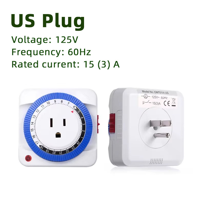 EU/US 24 Hours Timer Switch Timer Plug in Mechanical Grounded Programmable Smart Countdown Loop