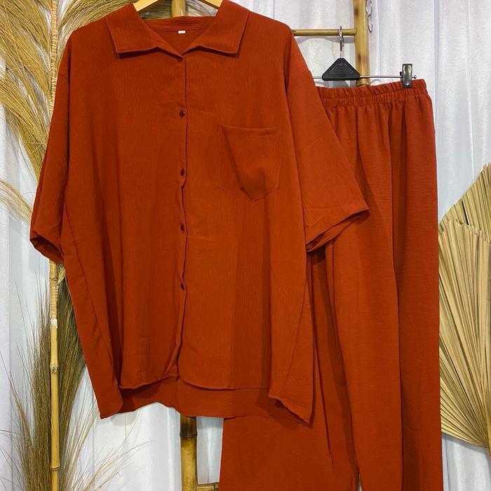 Delia Setcel Crinkle Jumbo Ld 140 Lengan Pendek Setelan Crinkle Super Jumbo Ld 140 One Set BB