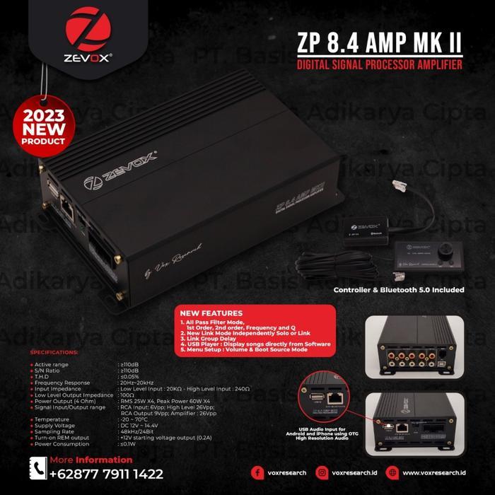 Processor DSP Zevox ZP 8.4 AMP By Vox + Modul Bluetooth + Kontroler