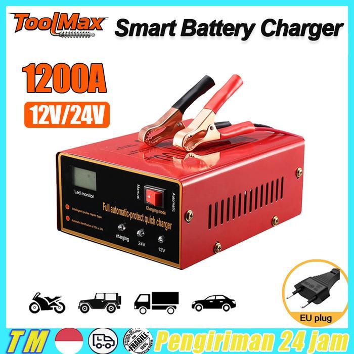 Charger Aki Motor Mobil 12V/24V Otomatis Smart Intelligent Battery Charger 1500A Auto Charger Aki