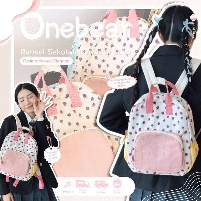 Eiger - Ready Onebear Lucu Ransel Stroberi Kanvas Baru Ransel Backpack Tas Sekolah Laptop Wanita