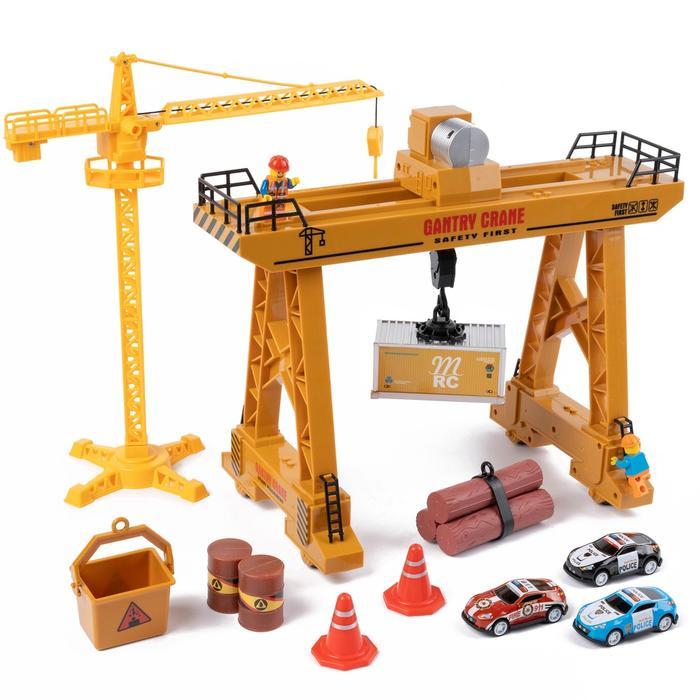 Hengjian Mainan Konstruksi Rc Crane Container Menara Derek 2.4Ghz 11Ch 1:18 Anak Baterai Lampu Mesin