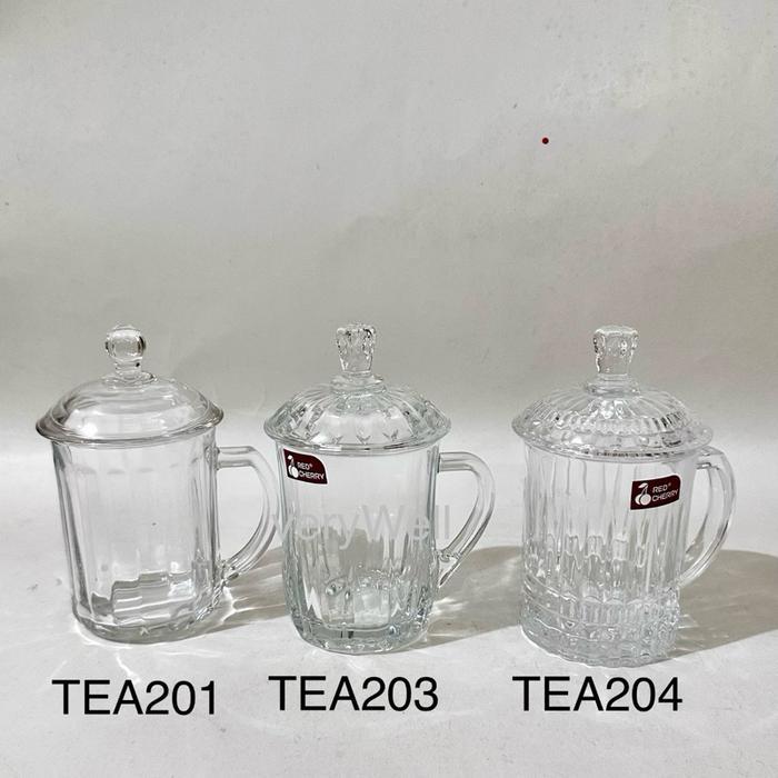 Mug gelas kaca bening 350 ml dengan tutup kaca