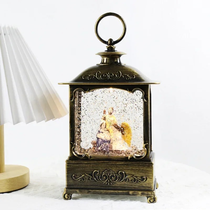 Christmas Snow Globe Lantern Music Box Swirling Glitter with Light Decorations Santa Claus Music Box