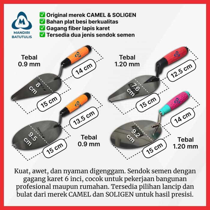 Sendok Semen Gagang Karet 6 Inch Camel Lancip Bulat Dan Soligen Lancip Bulat - Cetok Sekop Skop