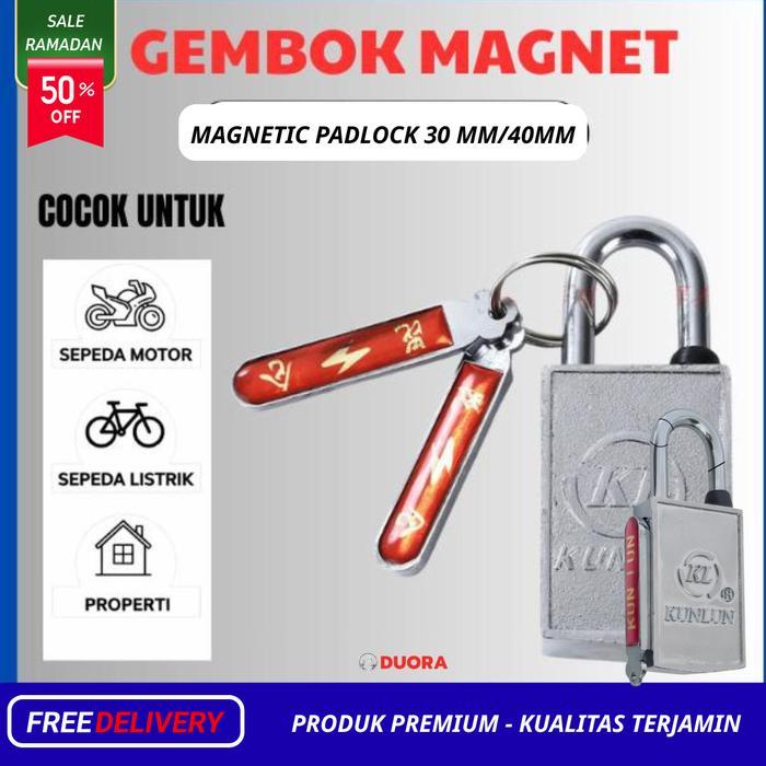 DUORA GEMBOK MAGNET ANTI MALING 30MM/40MM TANPA LUBANG KUNCI ANTI BOBOL, ANTI KARAT, GEMBOK KEAMANAN