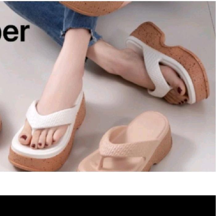Sandal Wedges Karet Jelly Import Tebal 7cm Tatak Kombinasi