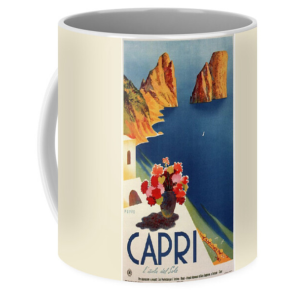 Capri Island, Bay of Naples, Italy - Retro travel Poster - Vintage Poster Mug Kopi