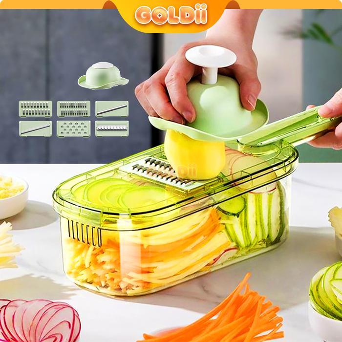 GOLDII - Parutan Sayur dan Buah 8 in 1 Parutan Serbaguna Pemotong Iris Sayur dengan Wadah Premium