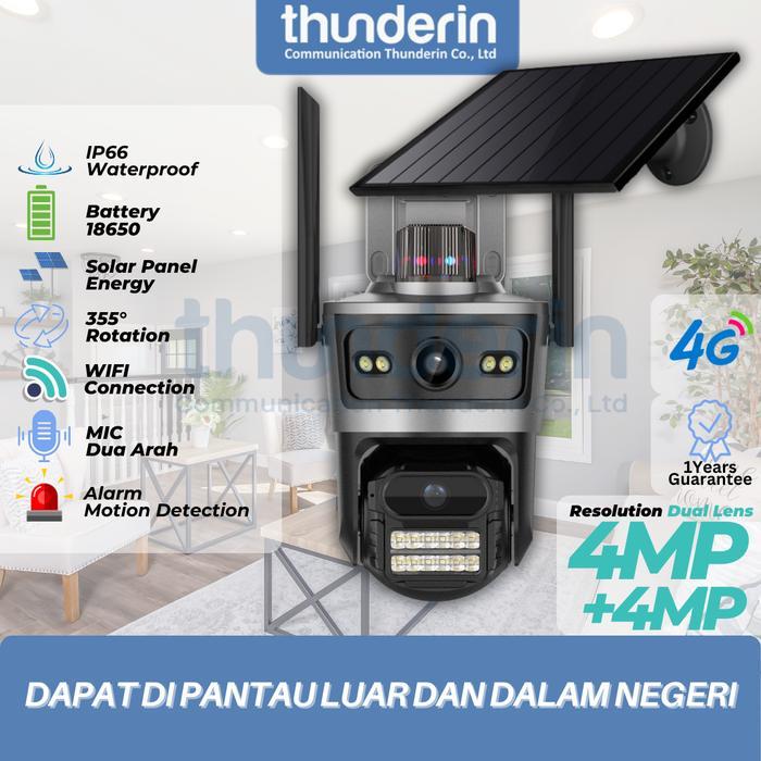 Thunderin PTZ IP WIFI Dual Camera Solar Panel , Smart Camera CCTV ICSEE Two Away Audio Alarm CCTV