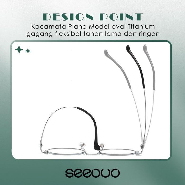 Seeouo Frame Kacamata Plano Style Oval Classic Titanium Light Frame Pria Wanita Bisa Minus