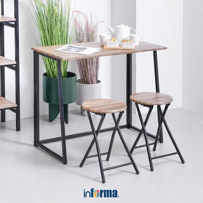 Informa Lexi Set Meja Makan Lipat 2 Bangku - Cokelat Walnut Kursi Dan Meja Taman Foldable Garden