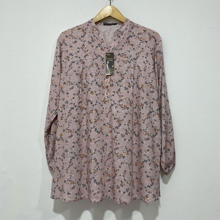 blouse atasan pakaian kemeja motif bunga-bunga bigsize baju wanita cewek perempuan katun rayon jumbo