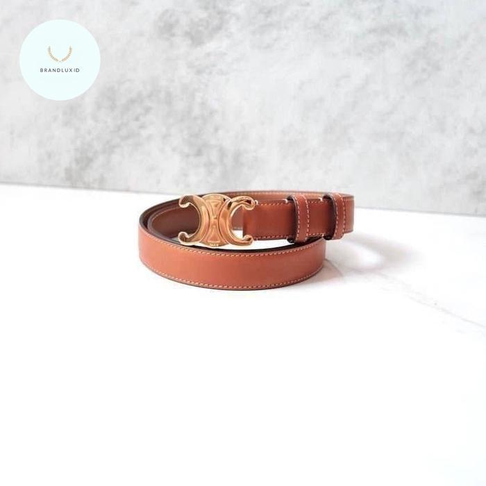 ASLI Celine medium triomphe belt 2.5cm tan ghw READY STOCK