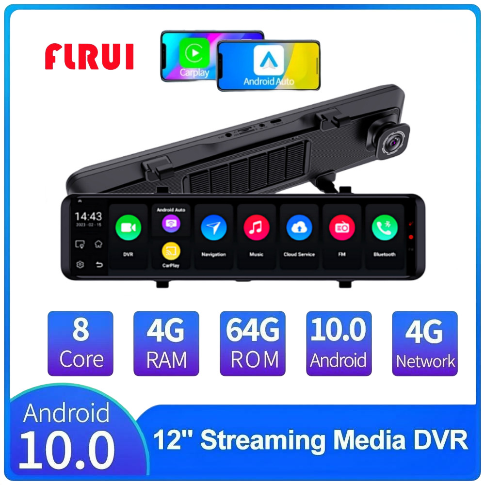 4G Android 10.0 4G + 64G 12 Inci Kaca Spion Mobil ADAS FHD Perekam Otomatis Navigasi GPS Kamera Dasb