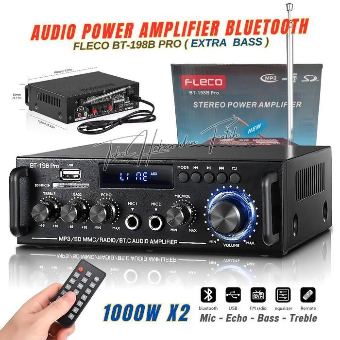 Terbaru Power Amplifier Fleco Bt-198B Pro Ampli Bluetooth Mini Fleco Audio Power Bt 198B Pro 1000W
