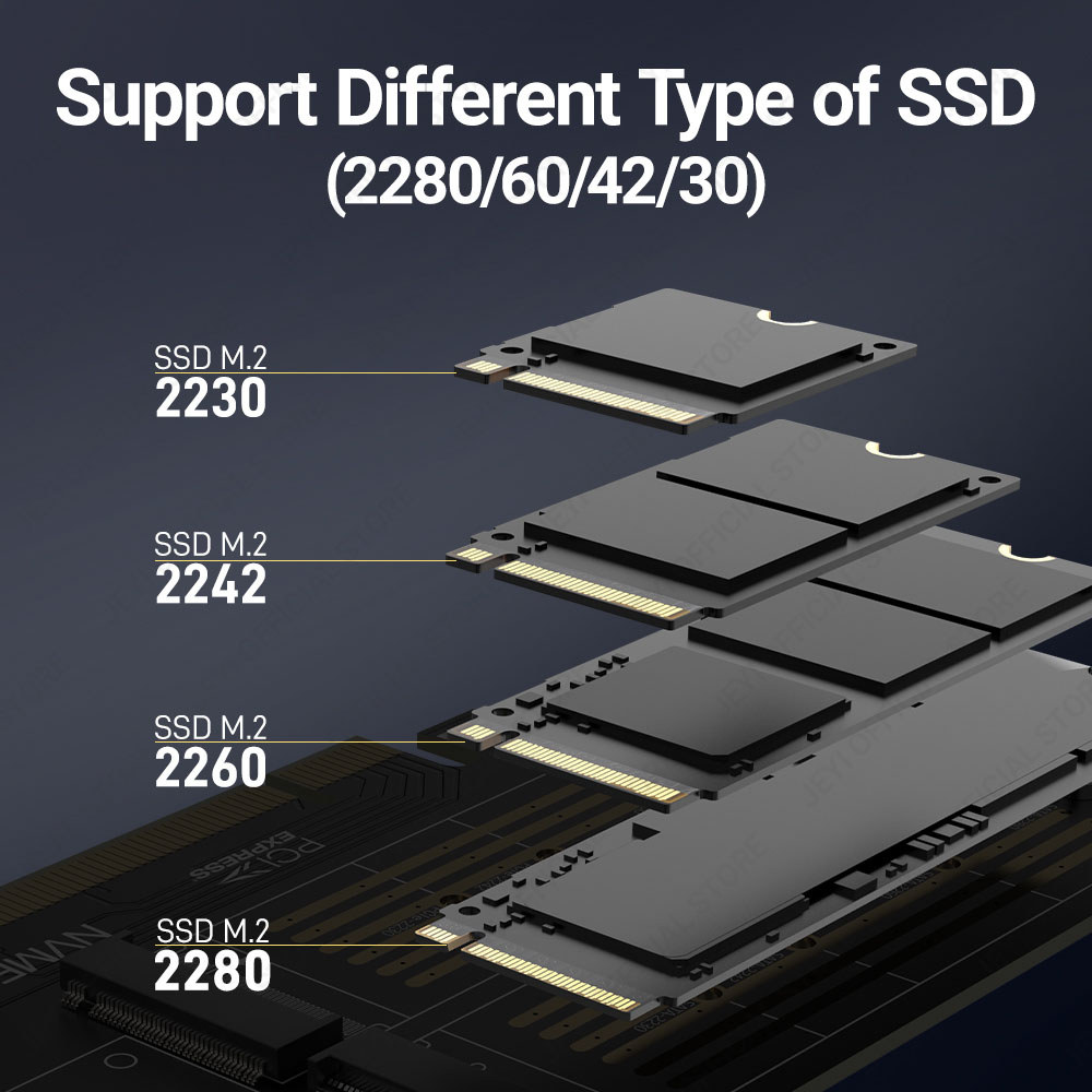 JEYI NVMe NGFF and mSATA SSD PCIe 4.0/3.0 Adapter Card, 3 in 1 M.2 NVME to PCIE/M.2 SATA SSD to SATA