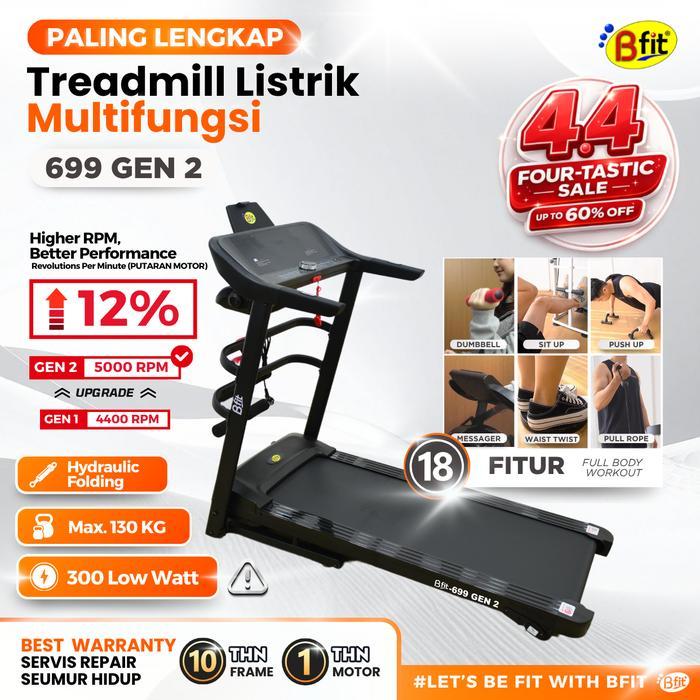Treadmill Elektrik BFIT 699 Alat Fitness Multifungsi Komplit Treadmill Listrik Lipat Portable Low