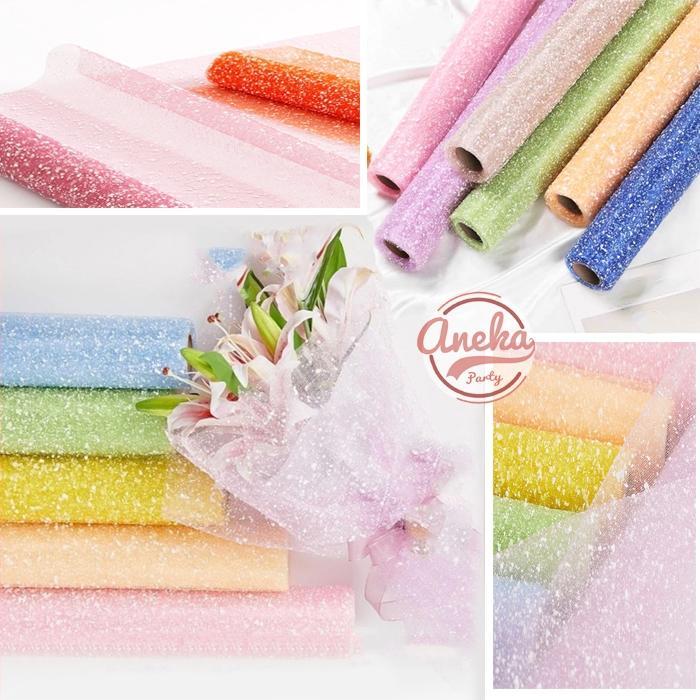 Kain Tile Salju / Snow Wrapping Paper Snowflake Polimesh / 1 Rol Kain Tile Salju Paper Buket Bunga